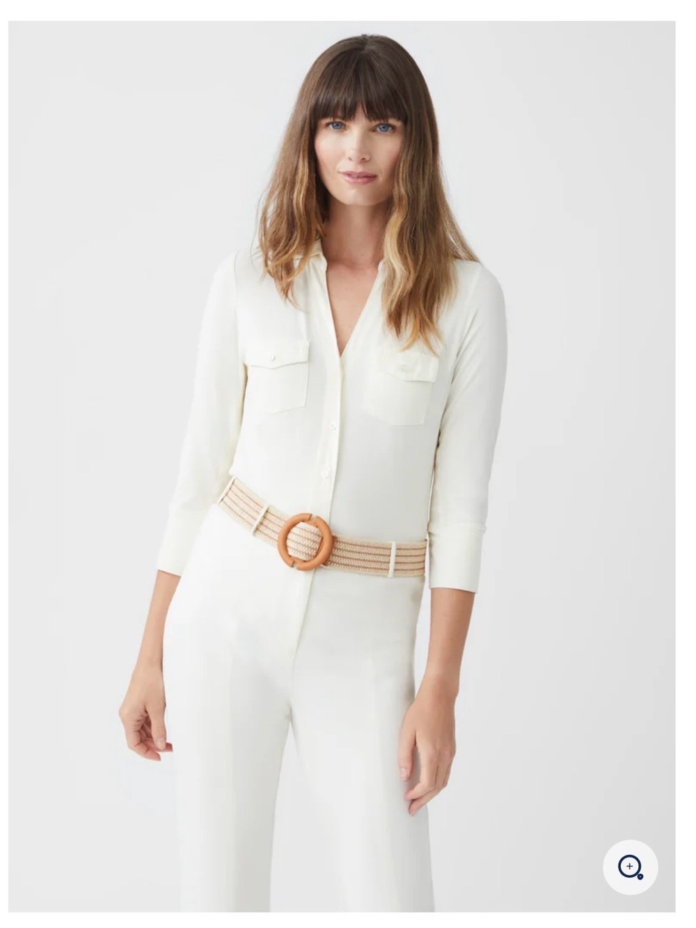 J.McLaughlin Brynn Lyford Jersey Shirt Off White Button Down Top M blouse